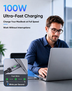 สายชาร์จเร็ว SUNGUY รุ่นใหม่ สายไนลอน 100w USB C พร้อมไฟแสดงสถานะ สำหรับโทรศัพท์ แล็ปท็อป และใช้ในรถยนต์ - Product Image 4