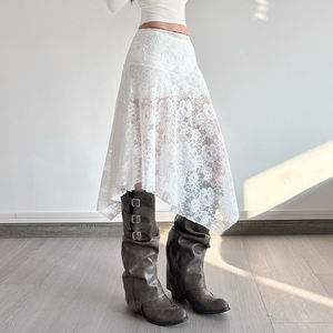 กระโปรงลูกไม้ซีทรูเอวต่ำทรงไม่สมมาตรสไตล์ Y2K แฟชั่นขายส่ง กระโปรงมินิเซ็กซี่แบบโปร่งใสไม่มีซับใน - Product Image 4