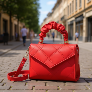 Bolso Bandolera para Mujer Fana, Rojo, PU, Patrón Geométrico, Cierre de Cremallera, Estilo Vintage, Correa Única, Impermeable, Uso Diario - Product Image 2