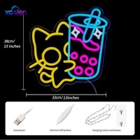 Bande lumineuse LED néon « Chat Mignon Thé au Lait Perle », alimentée par USB, fixation murale, garantie 1 an, contrôle manuel, cadeau idéal pour chambre/café