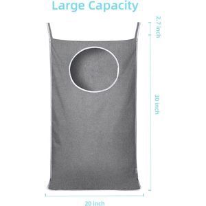 Hanging Laundry <b>Hamper</b> Bag 20 x 30 Inch Grey With 2 Hooks For Door Or Wall <b>Storage</b> Clothing Organizer - Product Image 2