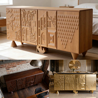Buffet d'appoint personnalisable pour salon, meuble TV moderne en bois massif, armoire de rangement de luxe rétro sculptée