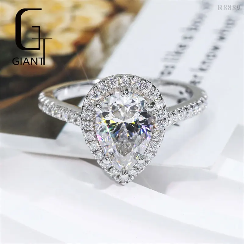 Pear Cut Halo Diamond Style 925 Sterling Silver 2.0CT Moissanite Engagement Ring For Women