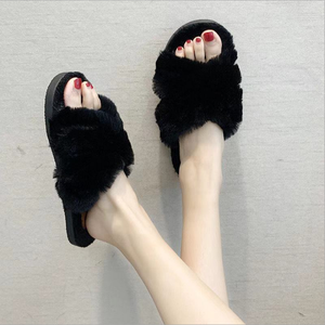 Pantofole da casa da donna invernali in pelliccia sintetica moda scarpe calde donna Slip on Flats scivoli femminili nero rosa accogliente pantofole pelose per la casa - Product Image 2