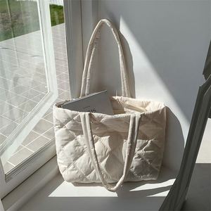 Bolso de Hombro de Algodón Estilo Lingge, Moderno y Casual, para Mujer, Bolso de Mano de Nailon, Versátil, de Gran Capacidad - Product Image 4