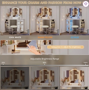 Phoenix Home coiffeuse coin gain de place miroir LED <span class=keywords><strong>table</strong></span> de vanité coiffeuse en bois - Product Image 6