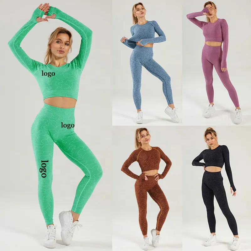 Pantaloni da Yoga 2024 con Logo personalizzato Leggings senza cuciture Fitness palestra Activewear allenamento a vita alta Jogger sport abbigliamento Yoga set da donna