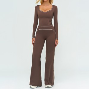 Combinaison <span class=keywords><strong>de</strong></span> yoga pour femmes, vêtements <span class=keywords><strong>de</strong></span> <span class=keywords><strong>sport</strong></span>, pantalon large à pattes d'éléphant, combinaison à manches longues, couleur contrastée, haut <span class=keywords><strong>de</strong></span> gamme, vêtements <span class=keywords><strong>de</strong></span> <span class=keywords><strong>sport</strong></span> et <span class=keywords><strong>de</strong></span> fitness - Product Image 4