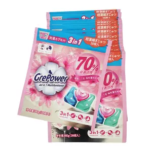 Bolsa de detergente para ropa de embalaje de plástico compuesto resellable personalizada, bolsa de polvo de lavado de pie con cremallera
