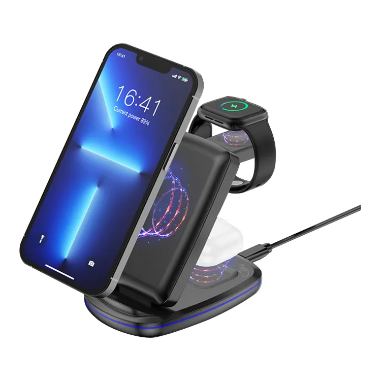 Foldable custom pd 3.0 10w 3 in 1 wireless charger for headphones apple watch mobile phone