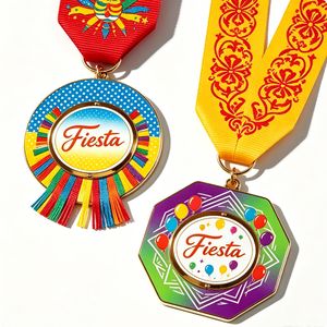 Medalla de Fiesta de Aleación de Zinc, Chapada en Oro, Esmalte Duro, Circular con Cinta, para Fiesta de Cumpleaños, Tema de Arte Folclórico - Product Image 6