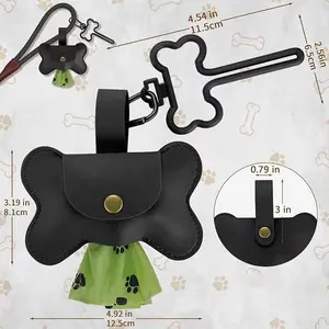 Wholesale Portable Leather Dog Poop Bag Holder Dispenser With Leash Clip Stocked Poop Bag Carrier