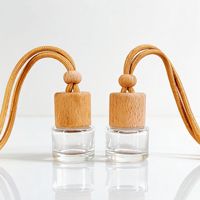 Flacon de parfum en verre suspendu en forme de cylindre de 6 ml avec couvercle en bois de hêtre, accessoires de diffuseur de parfum pour voiture