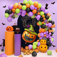 Kit d'arche de guirlande de ballons d'Halloween, ballons confettis noirs, oranges et violets avec ballon en aluminium citrouille « Trick or Treat » pour fête