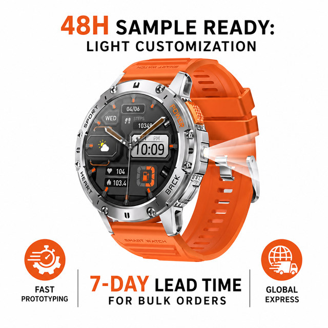 2026 K65 Smart Android IOS Men Women's Bracelet AMOLED Screen Outdoor Sport Flashlight Answer Call with Fitcloudpro App