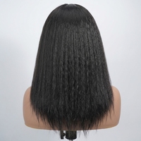 Perruque bandeau synthétique noire naturelle 1B, texture Kinky Straight, prête à l'emploi, sans colle, pour usage quotidien