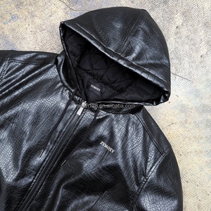 Custom High Quality Oversized <b>Zip</b> <b>up</b> <b>Jackets</b> Heavyweight Leather Hoodies for Men Fashion Streetwear Leather Hoodie Manufacturer - Product Image 2