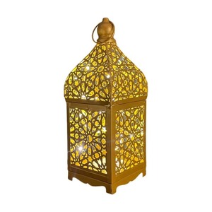 Ramadan Eid <strong>Moroccan</strong> Wrought Iron <strong>Lantern</strong> Vintage Metal Candle Holder with LED Lights for Home Islamic Holiday Table Centerpiece - Product Image 5