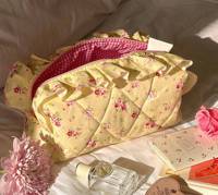 OEM Umweltfreundliche Maßgefertigte Kosmetiktasche mit Blumenmuster-Futter aus Baumwolle für Make-up, Toilettenartikel und Hautpflege, Gesteppte Reise-Kosmetiktasche