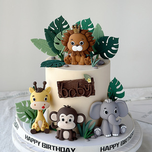 Wholesale Hot Sale Jungle Safari <strong>Animal</strong> <strong>Cake</strong> <strong>Topper</strong> with Lion Giraffe Monkey Elephant for Baby Shower <strong>Cake</strong> Decoration - Product Image 1