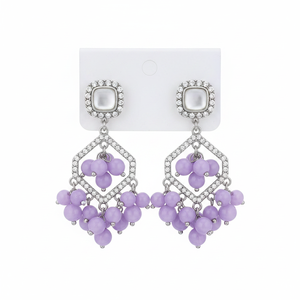 Jewelemarket, Pendientes colgantes de piedra Kundan chapados en púrpura claro con cuentas, accesorio de moda - Product Image 2