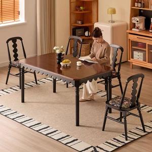 French Retro Style <b>Solid</b> <b>Wood</b> Rectangular Dining <b>Table</b> For Small Apartment Home Use - Product Image 2