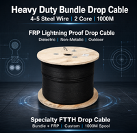 Cable de Fibra Óptica Paralelo de Alta Resistencia FTTH, 2 Hilos, 4/5 Hilos de Acero, FRP, No Metálico, para Exteriores e Interiores, SM, Aéreo, Telecomunicaciones, 1000m
