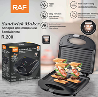 Grille à sandwich RAF R.200 750W, plaques côtelées antiadhésives, chauffage double face, thermostat 165°C, nettoyage facile, prise VDE pour petit-déjeuner à domicile