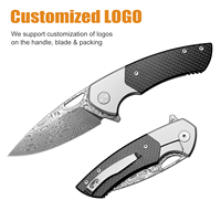 Couteau pliant durable en acier Damas avec manche en titane et fibre de carbone, couteau de poche pour activités de plein air, camping, randonnée, OEM, ODM, vente en gros, usine