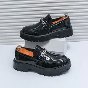 Mens Premium Gradient Synthetic Leather Platform Loafers Fashion <b>Slip</b> on Dress Shoes With Metal Accent Non-<b>Slip</b> Sole for Men - Product Image 4