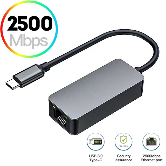 2.5Gbps USB 3.0 Type C Gigabit Ethernet Adapter 2500Mbps USB3.0 to RJ45 2.5G Wired Network Card Converter Network Card