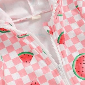 Traje de Baño con Capucha y Cremallera para Niñas, Traje de Baño de Manga Corta con Estampado Floral para Niñas, Traje de Baño para Playa y Piscina - Product Image 3