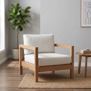 Chaise longue d'extérieur moderne en teck avec coussins - Imperméable et écologique pour jardin et terrasse, prête à l'emploi - Product Image 2