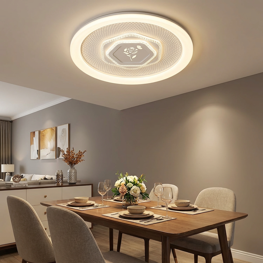 Modern Rose LED Ceiling Light Dimmable Flower Flush Mount Lamp Elegant Circular Fixture for Bedroom Living Room Dining Decor