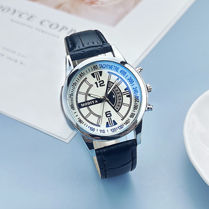 Nouvelle montre à bracelet en cuir en verre bleu clair à trois yeux pour hommes montre à quartz pour hommes la plus vendue - Product Image 6