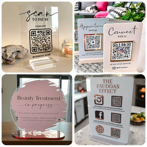 Soporte de señal de código QR acrílico con espejo personalizado OEM de fábrica para salón de belleza Escanear para pagar Pantalla de mesa Icono múltiple Señal de código QR - Product Image 3