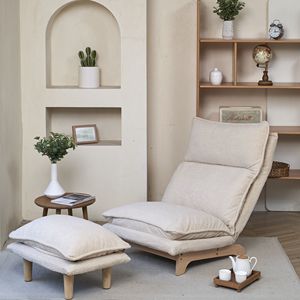 Fauteuil inclinable simple fonctionnel et pliable, avec pieds en bois et revêtement Sherpa, inclinaison manuelle, pour balcon, chambre et salon - Product Image 6