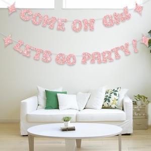 ธงกระดาษและป้ายแขวนสำหรับงานปาร์ตี้ธีมลายจุดพร้อมเครื่องประดับดอกไม้สีชมพู-ขายส่ง - Product Image 4