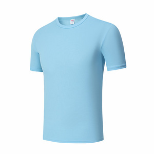 Camiseta Deportiva de Malla de Secado Rápido Azul Cielo, Manga Corta, Poliéster, para Verano, Entrenamiento Deportivo, Maratón, Running, Protección UV - Product Image 1