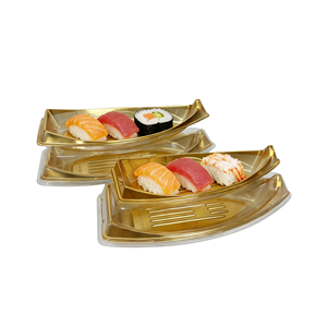 Contenedor de Sushi Dorado de Plástico al por Mayor, Envase Desechable de PET de Grado Alimenticio con Forma de Barco para Restaurantes Asiáticos, Caja de Embalaje para Sushi con Tapa Transparente - Product Image 4