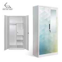Armoire Indienne Multifonctionnelle Lemari à Portes Coulissantes en Métal avec Miroir