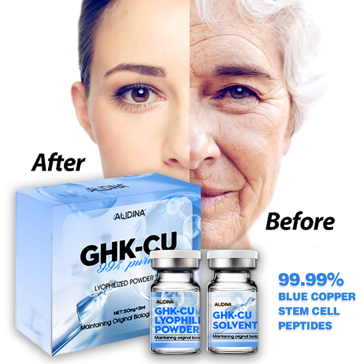 Синяя медная Пептидная сыворотка, раствор Ghk-cu, очищает поры, обеспечивает более твердую поддержку коллагена, возбуждает молодую кожу