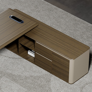 Poste de travail moderne de luxe sur mesure, grand, en bois, avec armoire et table réglables en hauteur - Product Image 4