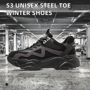 Chaussures de sécurité en cuir sport tout noir style moderne S3, pour hommes et femmes, antidérapantes pour le travail en usine, automne - Product Image 2