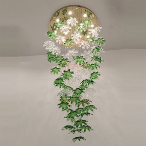 Lusso moderno vetro arte personalizzata verde foglia trasparente Hotel Hall speciale a forma di lampade a sospensione a soffitto <span class=keywords><strong>lampadari</strong></span> appesi - Product Image 1