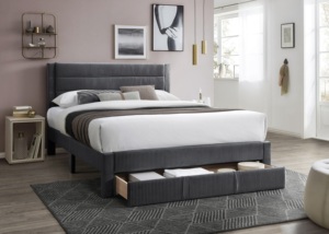 Lit de luxe moderne et élégant, taille standard, réglable, avec tiroir de rangement et tête de lit en velours côtelé anthracite - Product Image 2