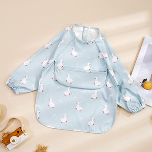 Baberos de Alimentación para Bebés y Niños Pequeños, Lavables e Impermeables, de PU, con Estampado, Mangas Largas, Diseño Plegable, en Oferta - Product Image 1