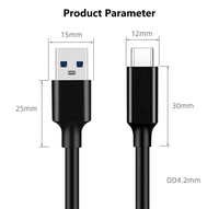 Câble USB3.2 Type A vers C 10 Gbps, câble de données USB3.2 Type C, charge rapide PD 3A 60W pour téléphone portable, tablette et ordinateur portable