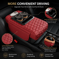 Boîte de rangement pour console centrale de voiture Luxfit en cuir Nappa de luxe, avec double porte-gobelets, poche latérale, emplacement pour téléphone, universel
