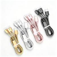 Promo Panas Kabel Charger 3 in 1 Nylon 1M 3A, Multi Kepala Micro USB Type C, Pengisian Daya Bersamaan untuk iPhone dan Android